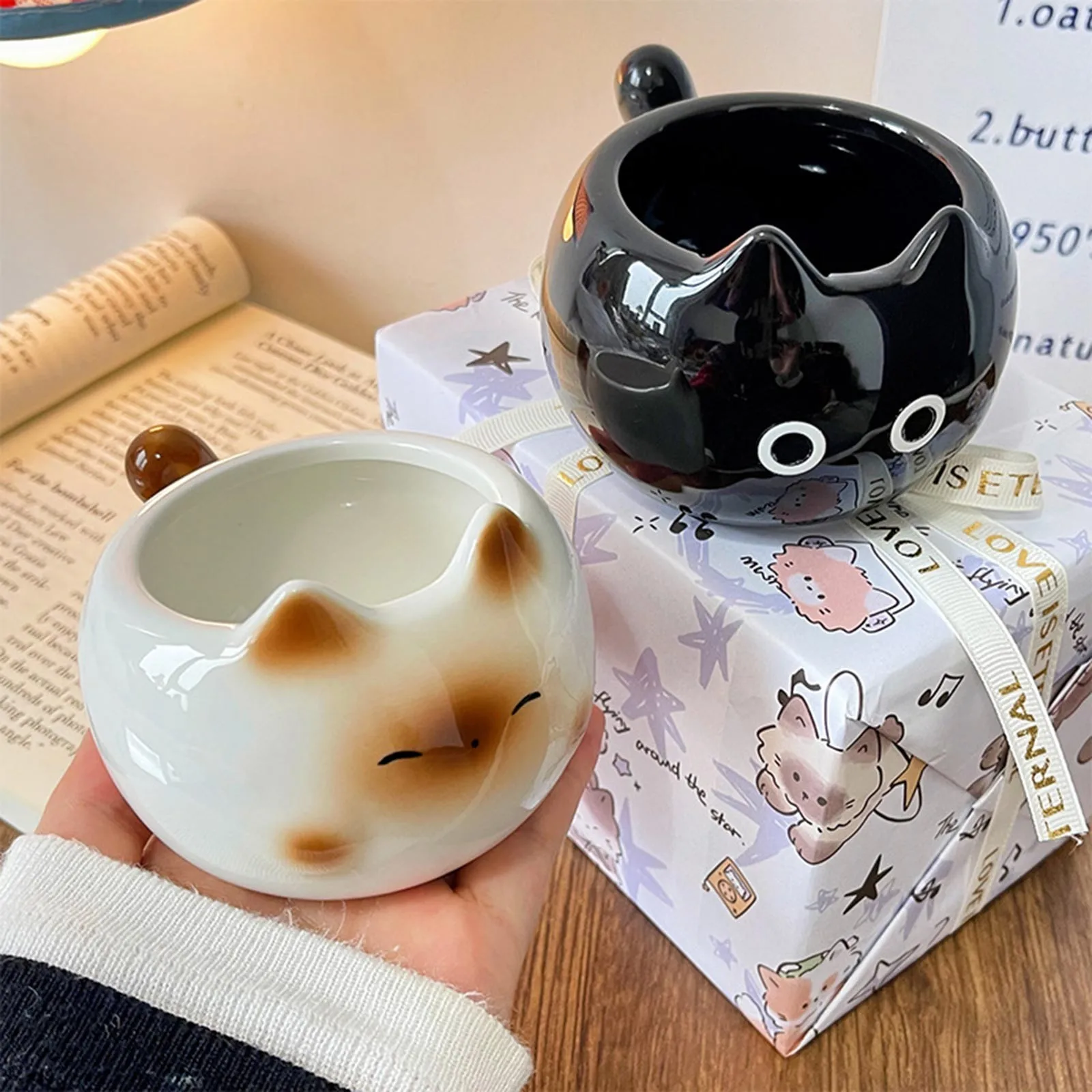 Siamese Cat Ceramic Coffee Cup Creative Design Girl Water Cup High Appearance Level Cute Cat Couple Water Cups For Valentine Day