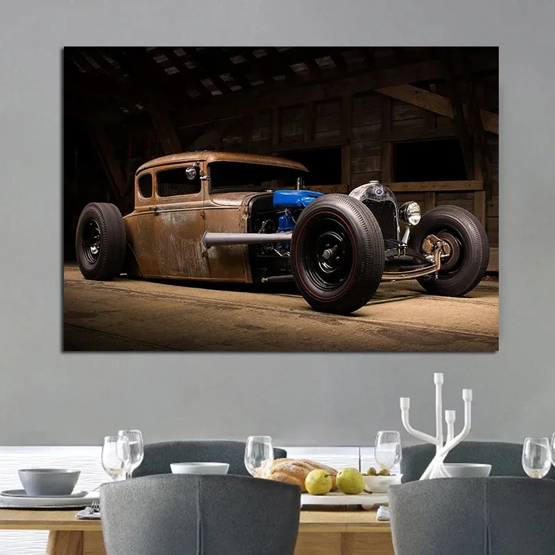 Rusty Vintage Sport Car Tuning Vehicle Supercar Gift Decorative Printed Posters Canvas Wall Art Pictures Home Decor Paintings