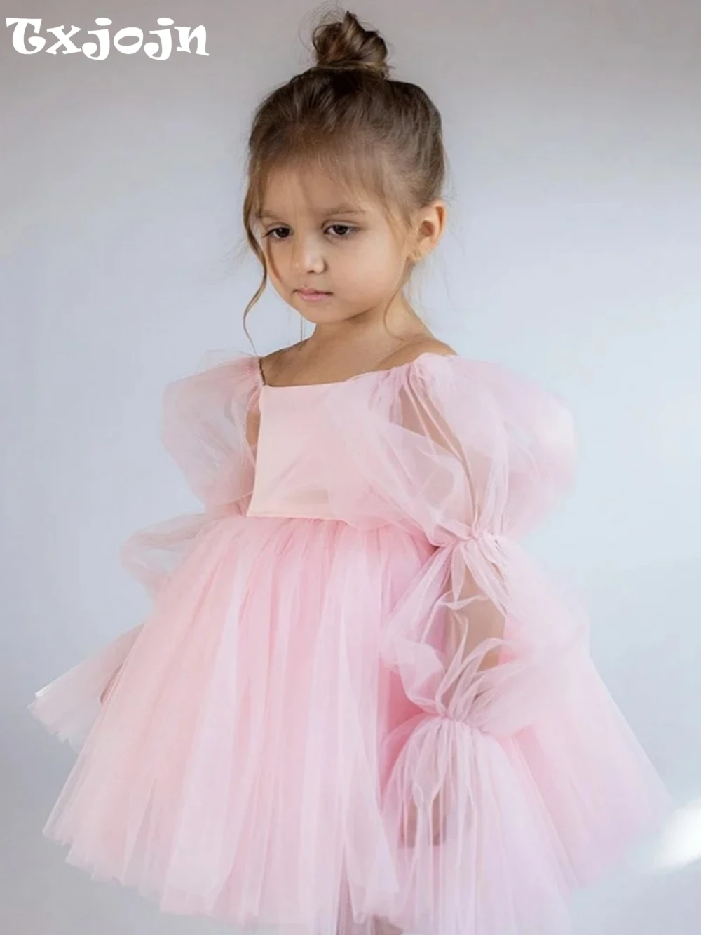 

New Colorful Boat Neck Lantern Sleeve Princess Dresses Catwalk Show Simple Elegant Tulle Prom Gown For Birthday Wedding Party