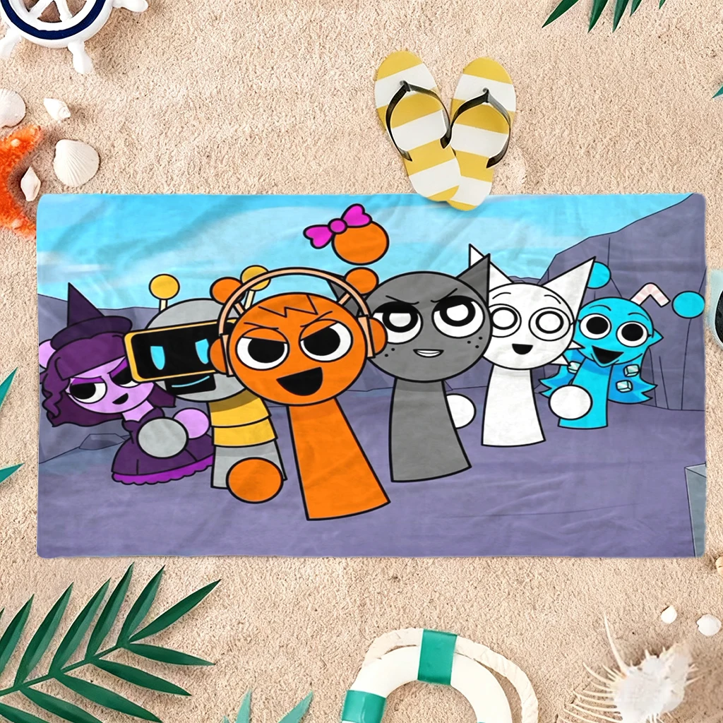 1 Stück S-Sprunki Cartoon-Strandtuch, schnell trocknend, super saugfähig, geeignet für Strand, Pool, Sommer, lustiges Geschenk für Freunde und Familie