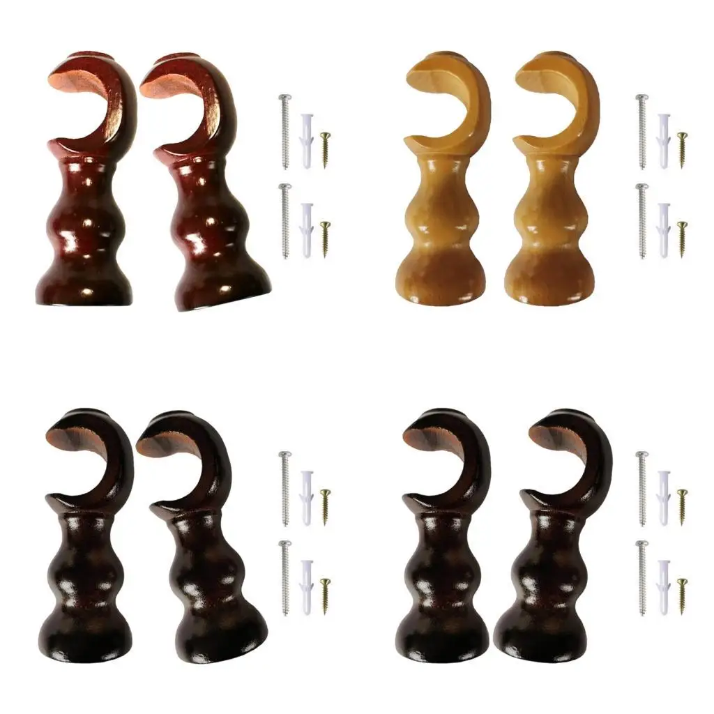 

652F Curtain Rod Brackets Round Base Design Strong Natural Wooden Holders Set Simple Installation For 28mm Window Rod