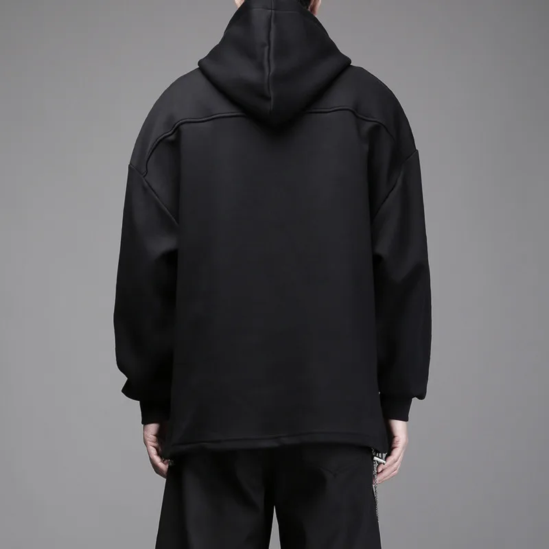 HKSH Spring Autumn New Man Space Cotton Hollow Out Patchwork Irregular Design Hooded Oversized Sweatshirt Chic Pullovers HK13985