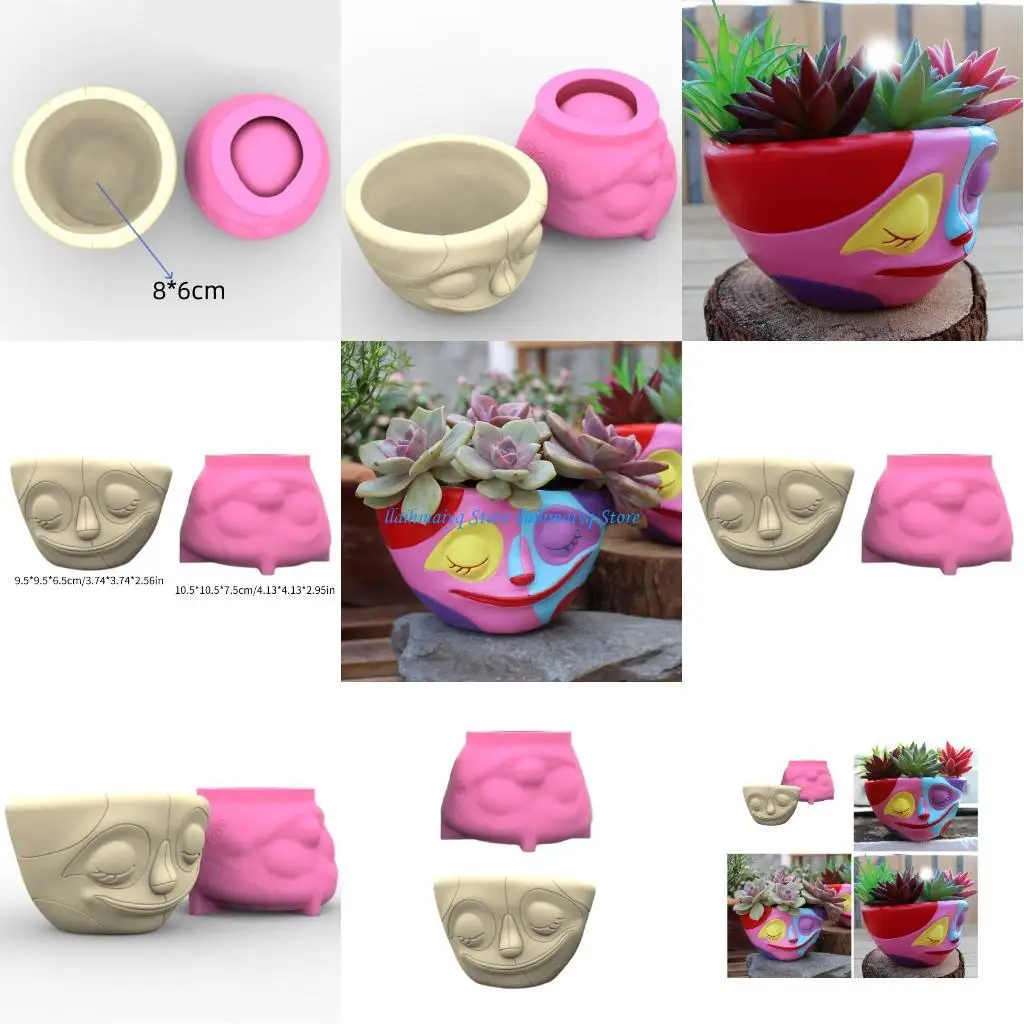 

573B Flexible Silicone Craft Mold for Face Shaped Planter Silicone Planter Mold for Face Shaped Gardens