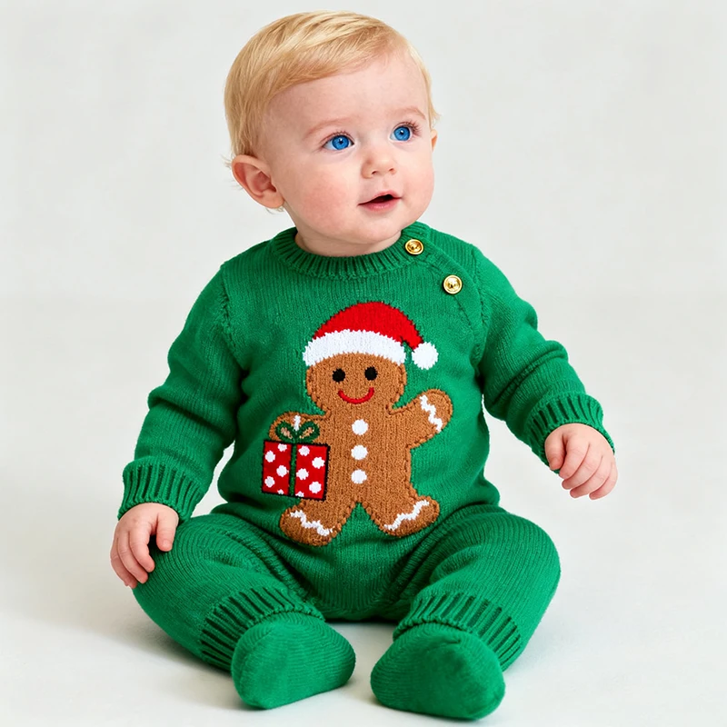 

Рождественский комбинезон унисекс для малышей, зеленый милый комбинезон для новорожденных, осенне-зимний комбинезон с круглым вырезом для мальчиков и девочек, Рождественский подарок, вязаное боди
