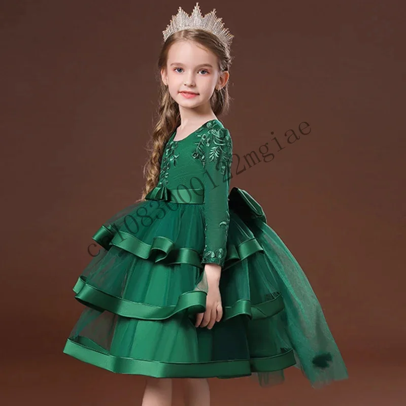 Kids Christmas Eve girls wedding flower dresses Princess autumn costume elegant party pageant formal gown for junior aver 3-cmm2