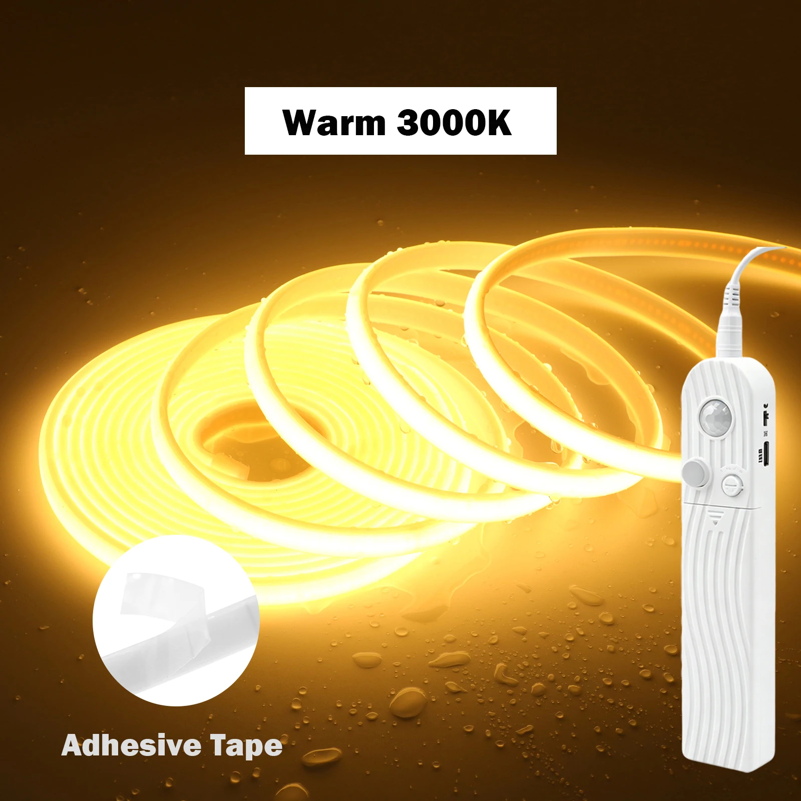5V COB LED Strip Light PIR Motion Sensor IP67 320LEDs/M White Natural Warm Flexible Adhesive Tape Room Kitchen Staircase Decor
