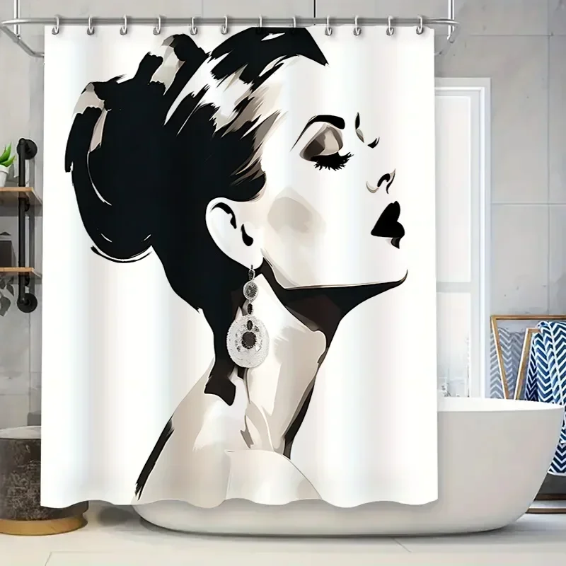 

Стильная занавеска для душа с художественным принтом, элегантная черно-белая женская боковая занавеска, водонепроницаемая, анти-формационная, украшение для ванной комнаты, легко чистится