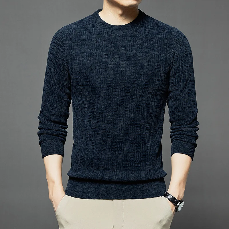 

Men's Autumn and Winter Crew Neck Knitted Chenier Fleece Thickened Warm Bottom Sweater