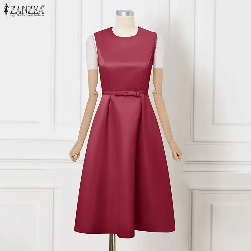 ZANZEA robes de soirée élégantes femmes mode Satin soie longue Robe d'été 2026 été sans manches Sexy solide soirée Midi robes Robe