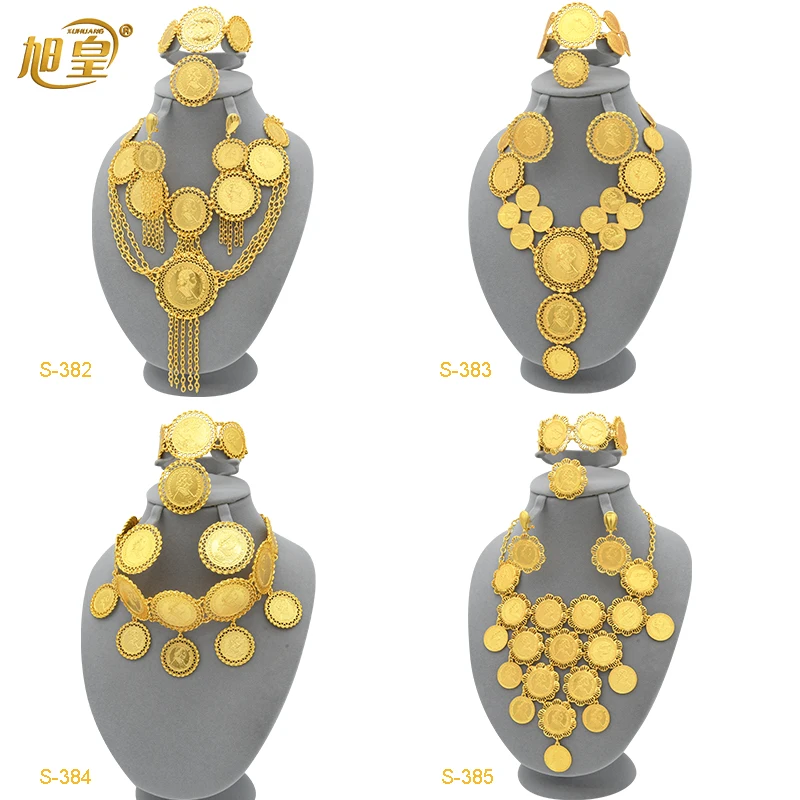 

XUHUANG African Dubai Coin Tassel Pendant Necklace Jewlery Set Ethiopian Indian Gold Plated Necklace Jewellery Sets For Women