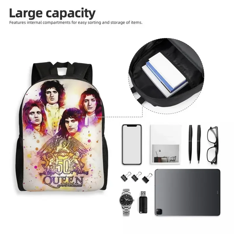 Freddie Mercury Queen Band mochila de dibujos animados para hombres y mujeres, bolsa escolar universitaria impermeable, bolsa de libros estampada