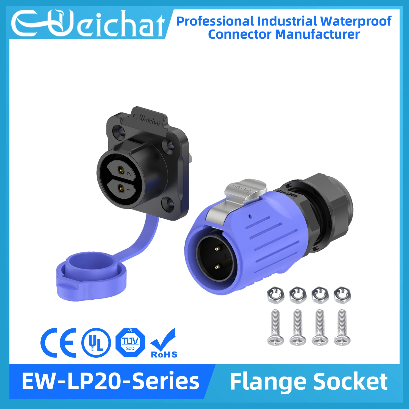 

EW-LP20 Waterproof Connector IP68 Industrial Circular Aviation Electrical PBT Plastic Shell Connector M20 2-14 Pin Flange Socket