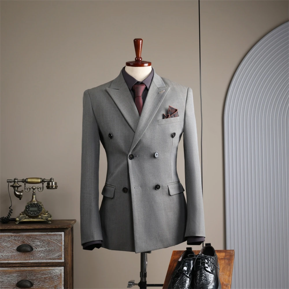 Chic Striped Slim Tuxedo, 2026 In Stock Double Breasted Jacket, Stunning Men's Suit, Peak Lapel Groom Wear, One Piece, 4 Colors