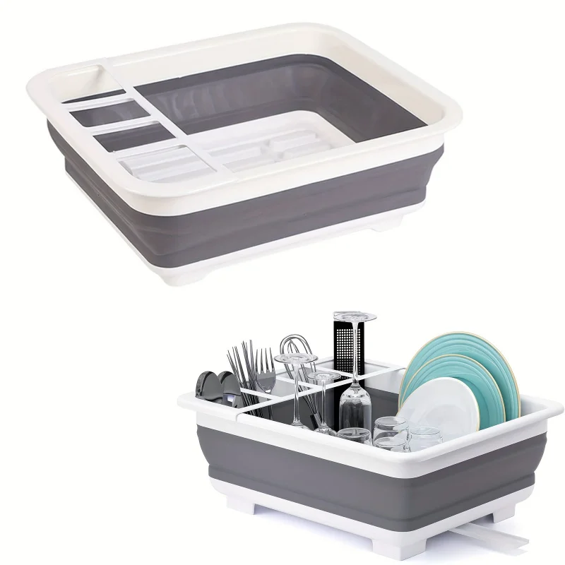 Foldable Dish Drainer Rack - Portable Space-Saving Utensil Organizer for Kitchen/RV/Camper/Trailer, Collapsible Tray