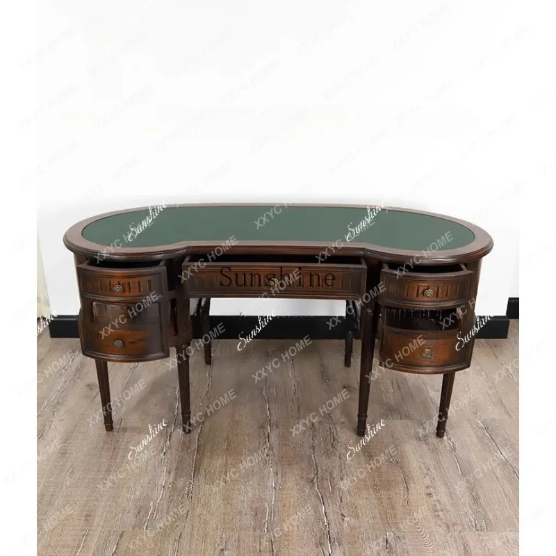 Republic of China retro nostalgic home solid wood leather surface computer homestay club villa design table