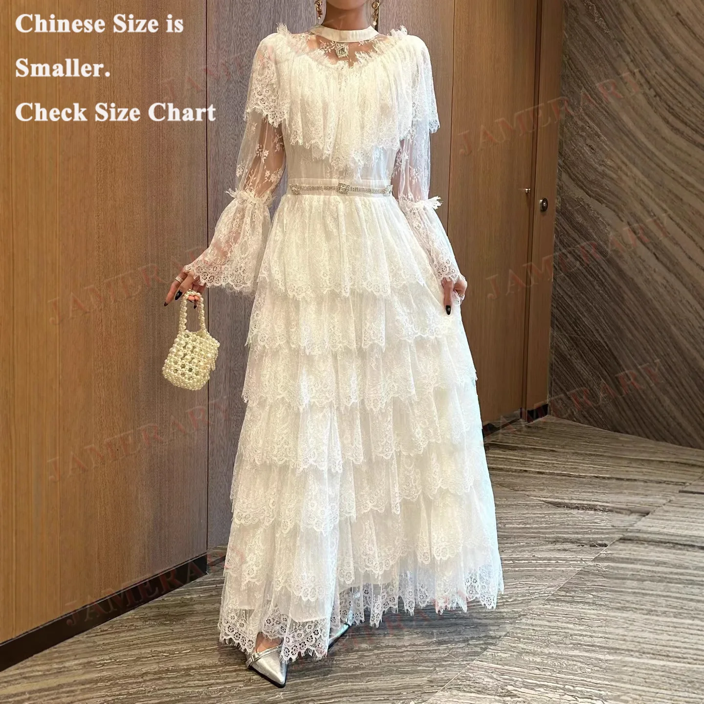 

Summer Autumn Embroidered Ruffle Cake Lace Long Dresses Women Sleeve Luxury Formal Evening Dress Prom Party Vestidos Birthday