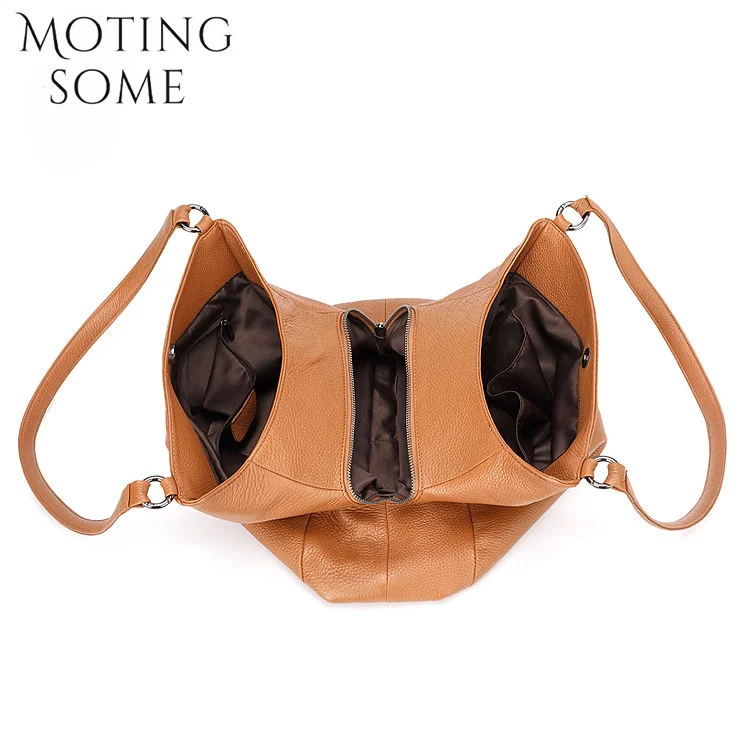 Motingsome Luxury Cowhide Bag Woman Shoulder Handbag and Purse Fashion Lady Bucket Multiple Layers Roomy Daily Bags 2024 New