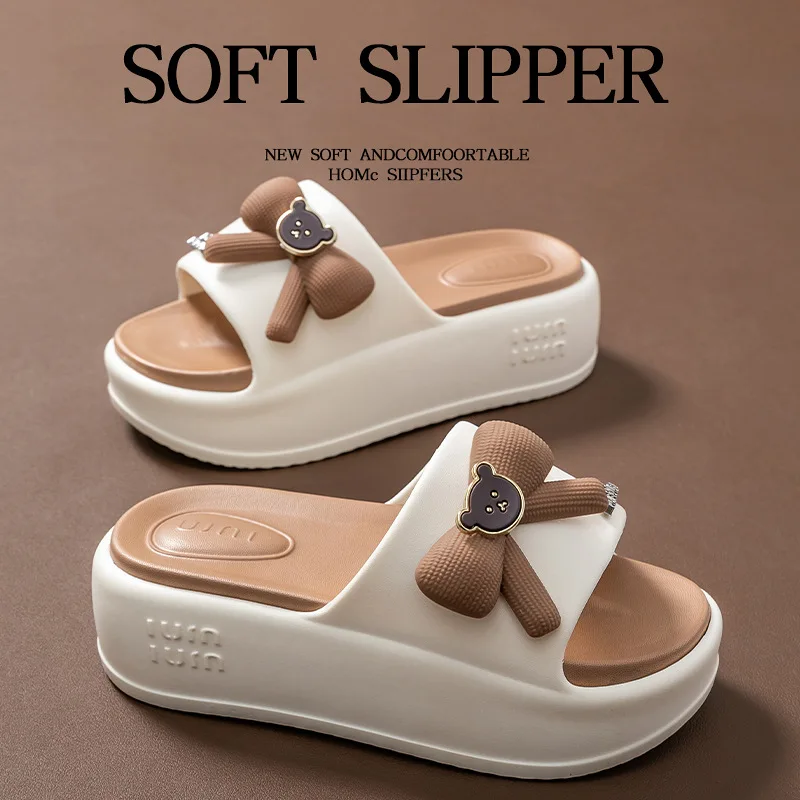 New fashion brand bear slippers women's thick sole mules clogs home slides shoes woman outdoor bow slippers platform scuff shoes - Image 5