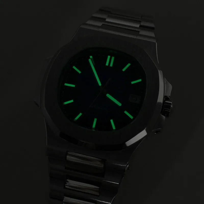 NH35ムーブメント搭載のノーチラスモデル改造時計、100メートル防水、316ステンレススチールケース、夜光文字盤付き