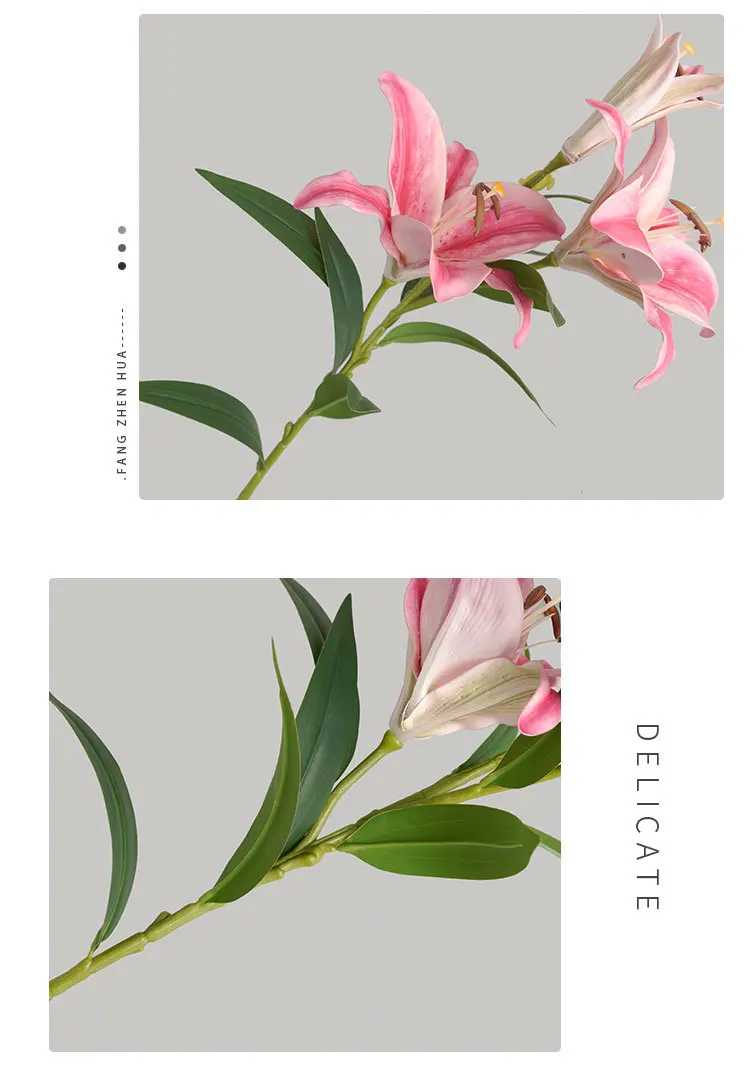 Flores artificiales simulierte 3 große Parfüm lilien Hochzeits sträuße Blumen dekoration mit Vase Home Decore – Detail 16
