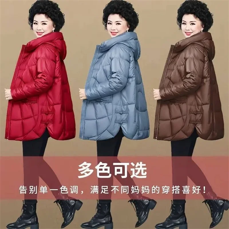 Quilted Winter Hooded Coat For Middle And Elderly 2023 Korean Edition Versatile Fashion Short Mother\'s Thick Down Cotton Jacket