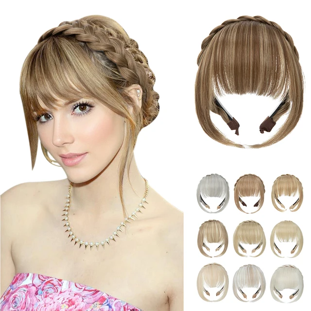 Syntetyczna opaska na głowę Przedłużenie fałszywych włosów Tępe frędzle z długimi bokami Dla kobiet Naturalny Flase Czarny Brązowy Blond Bang B12