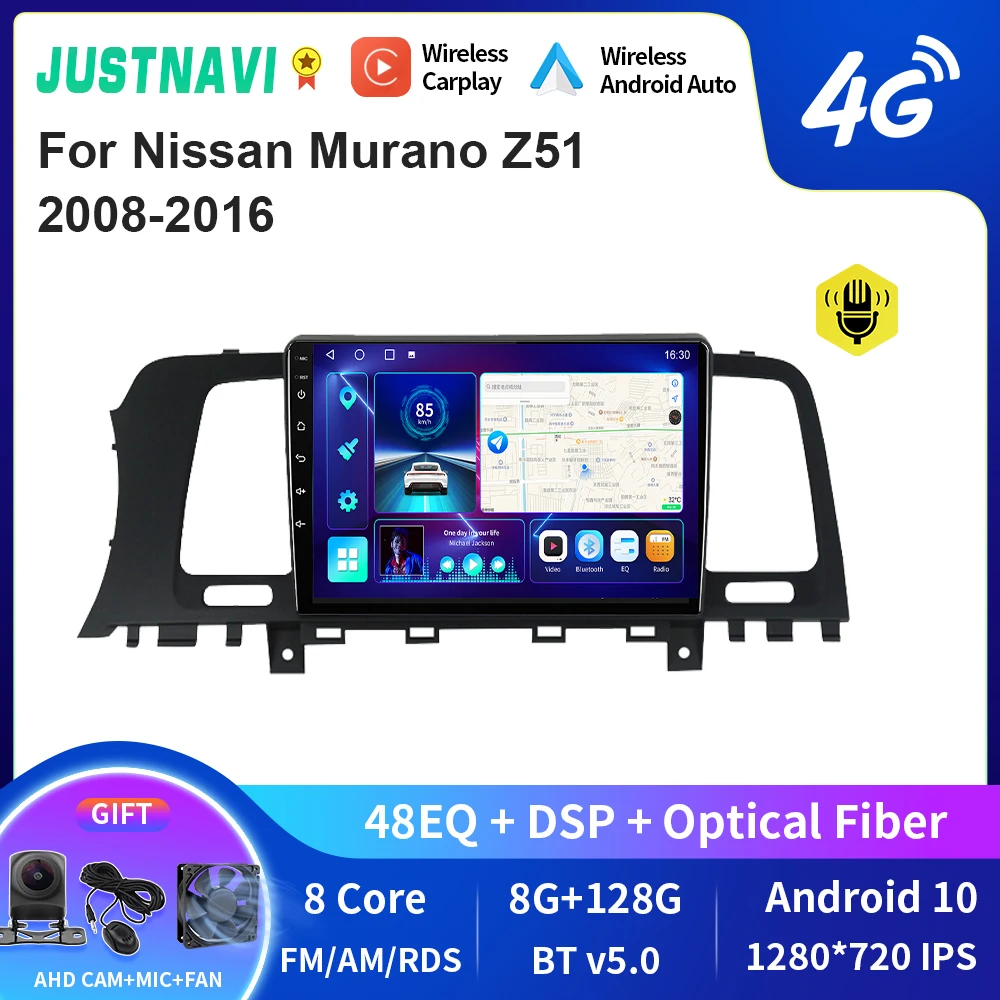 

JUSTNAVI QT10 Wireless CarPlay Android Auto Radio For Nissan Murano Z51 2008-2016 Stereo Car Multimedia Video Player GPS DVD