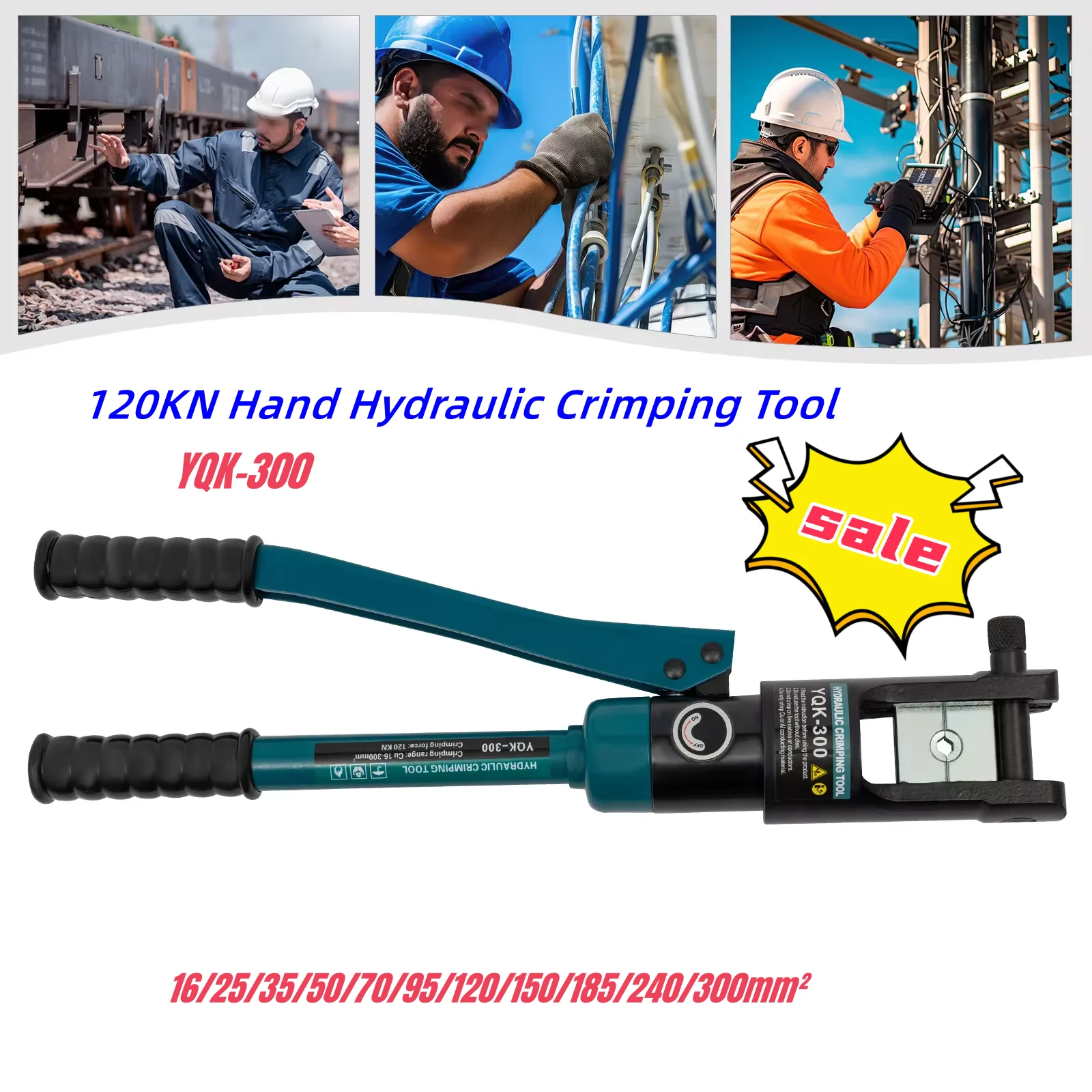 120KN Hand Hydraulic Crimping Tool Crimper with 11 Pairs of Dies 16/25/35/50/70/95/120/150/185/240/300mm²