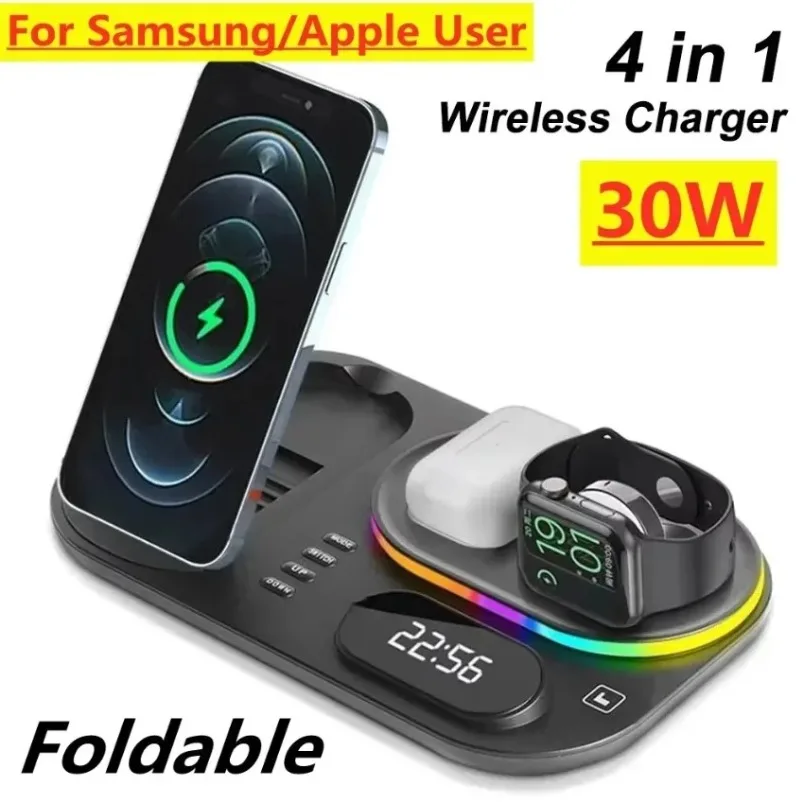 appleデバイス用5in1ワイヤレス充電ステーション-15w急速充電-アラームクロック-ledライト付き充電スタンド-iphone-watch-airpods-デスクトップ対応