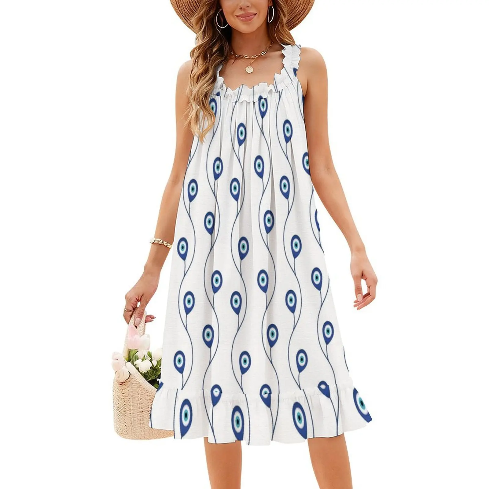 Nazar Pattern-Turkish Eye Charm #1 Bohemian Sleeveless Dress For Women Print Beach Party Dresses Nazar Nazar Charm Nazar Eye