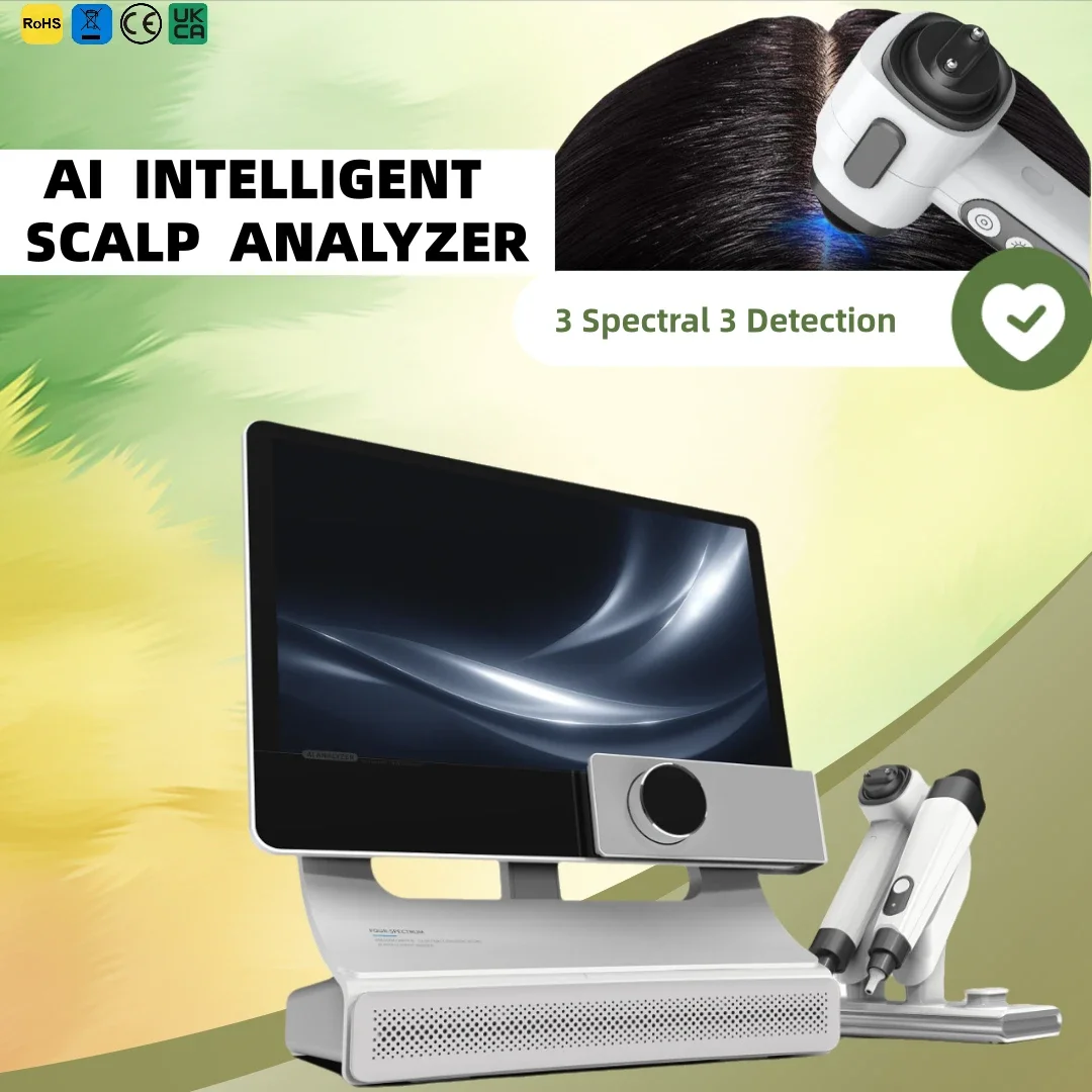 AI Hair Accuracy 200x Magnification Salon Us Loss Diagnosis Equipment 3-Spectral Detection White Light UV Cross-Polarized 0.01mm