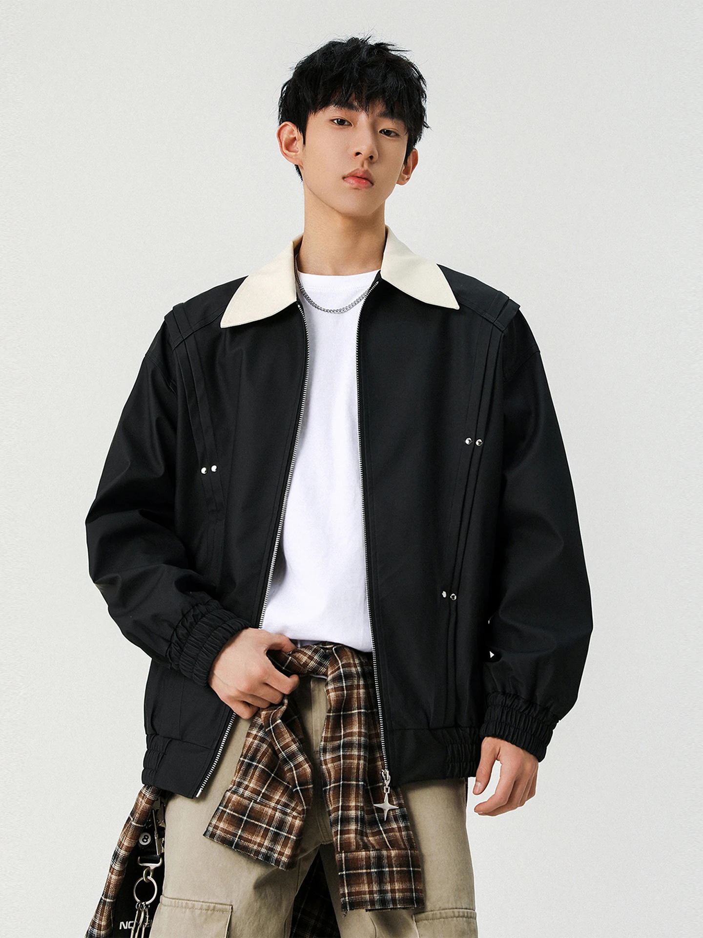 النبيذ الأحمر اللون الوقوف طوق Jaet الرجال فضفاض عادية تنوعا كول في سن المراهقة ملابس خارجية الخريف جديد Sle Faion العلامة التجارية