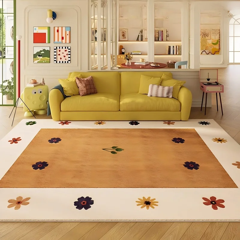 VIKAMA Khaki Contrasting Abstract Anti Slip Floor Mat, Bedroom Bedside Carpet, Living Room Carpet, Home Decoration