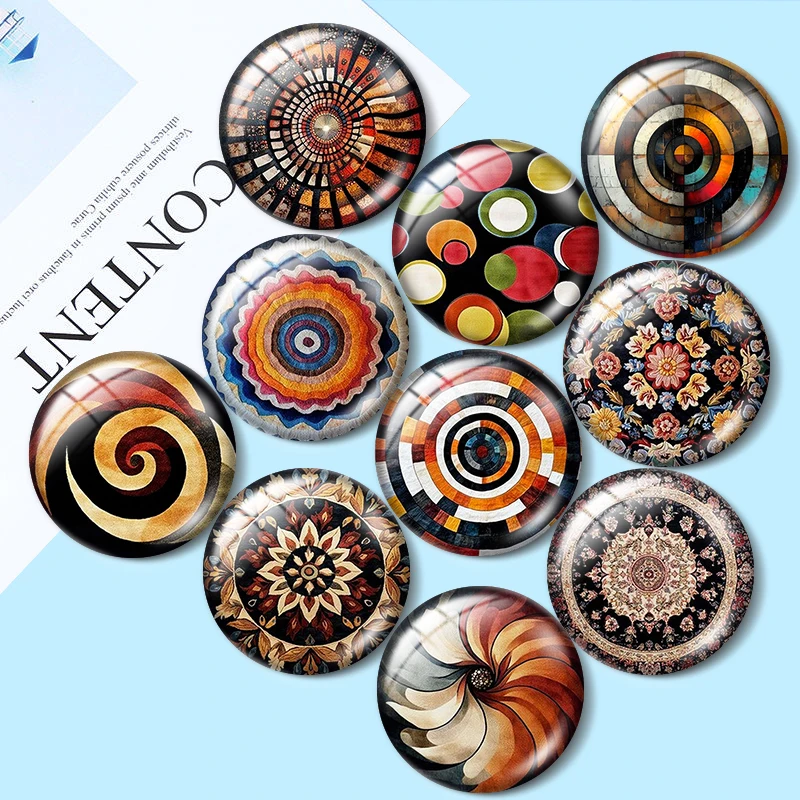 Geometric style art pattern  10pcs 12mm/18mm/20mm/25mm Round photo glass cabochon demo flat back Making findings
