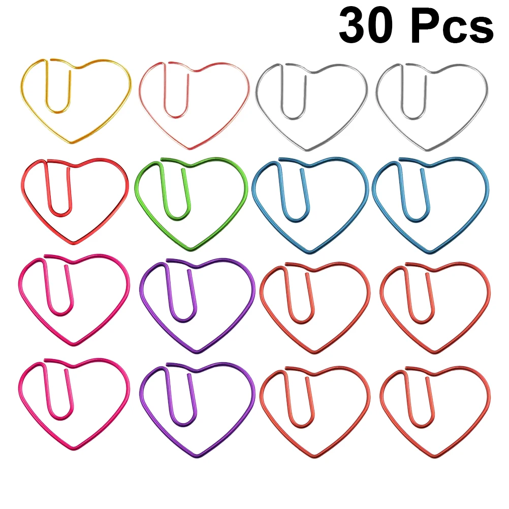

30pcs Colorful Heart Shaped Paper Clips Creative Metal Bookmark Clip Premium Electroplated Sturdy For Notes Photos Documents