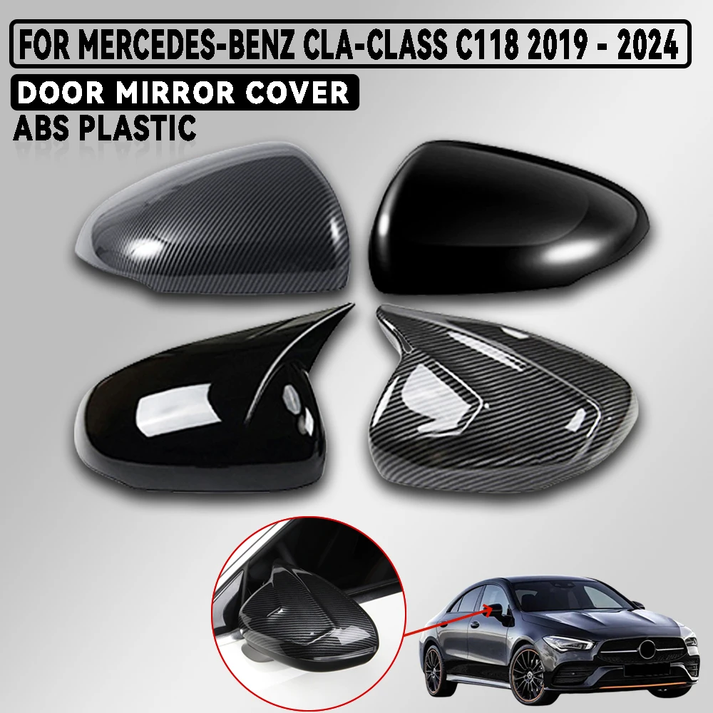 

Черное углеродное волокно для Mercedes-Benz CLA-Class C118 2019-2024, крышка дверного зеркала, стиль пасты, автомобильные аксессуары, внешнее украшение