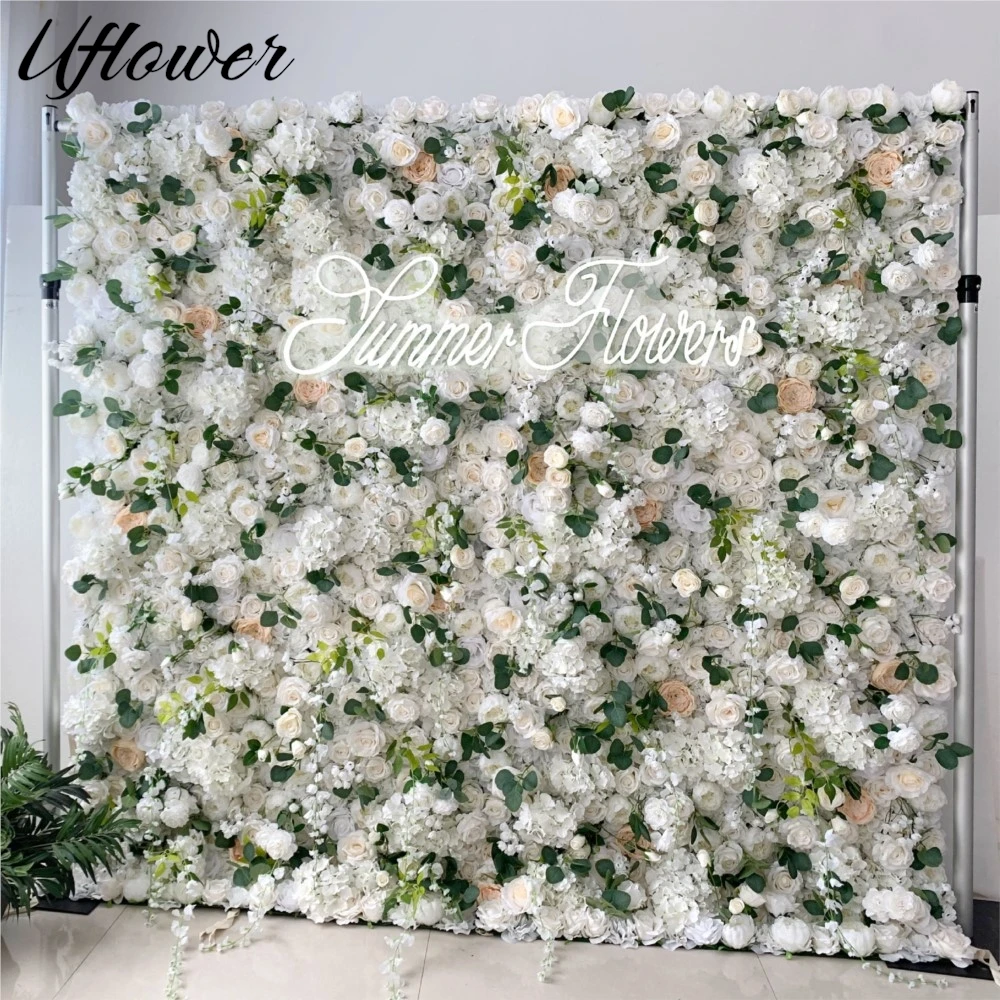 

Uflower Mixed Flower 3D Luxury White Rose Peony Hydrangea artificial plant Flower Wall Event party wedding background decor