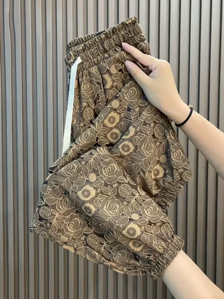 2025 Loose Casual Print Pants Wide-leg High Waist Drape Cropped Pants Women All Match Aesthetic Fashion Trousers Female Summer