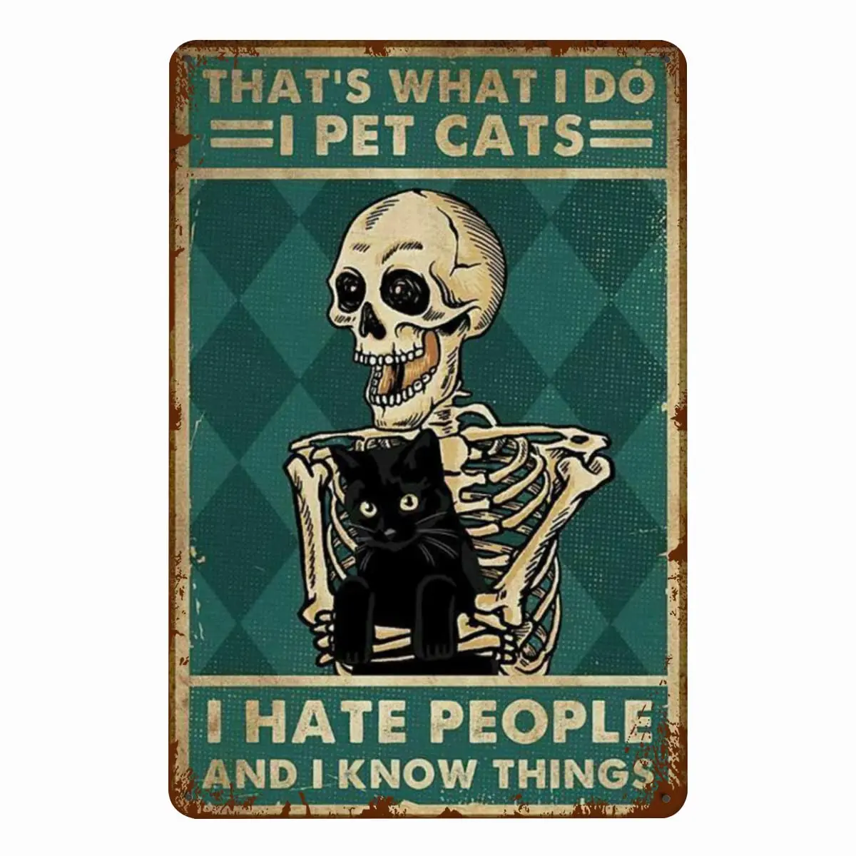 Vintage Metal Tin Sign,That;s what I do, I hate people and I know things, skull black cat poster,Living Room Garden Bedroom Offi