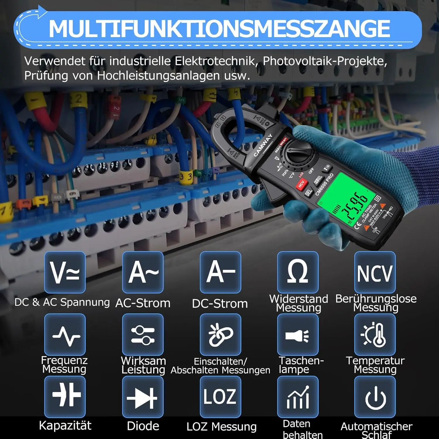 Digital Clamp Meter TRMS 6000counts 600A Auto Ranging AC/DC Current Voltage NCV Continuity Capacitance Resistance Frequency Test