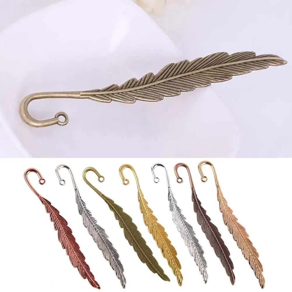 2Pcs 11.5cm Feather Shape Bookmark Metal Book Mark Page Reading DIY Gifts Stationery Retro Style For Home Study School Office