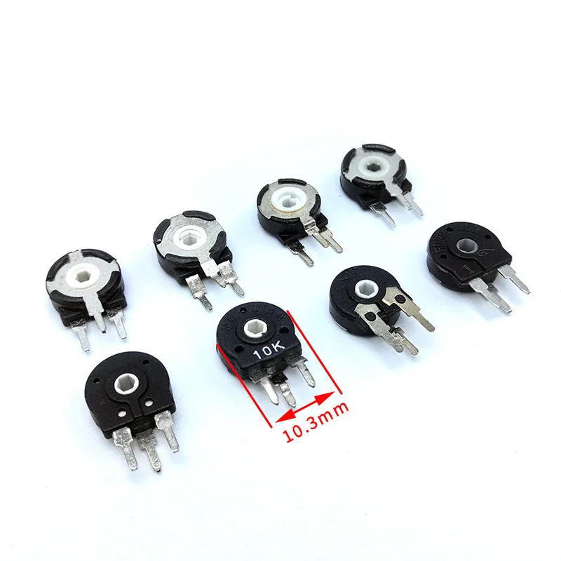 5 pcs Adjustable resistance PT10 hex hole Vertical  potentiometer  500 ohm 1k 2k 5k 10k 20k 50k 100k 200k 500k 1M