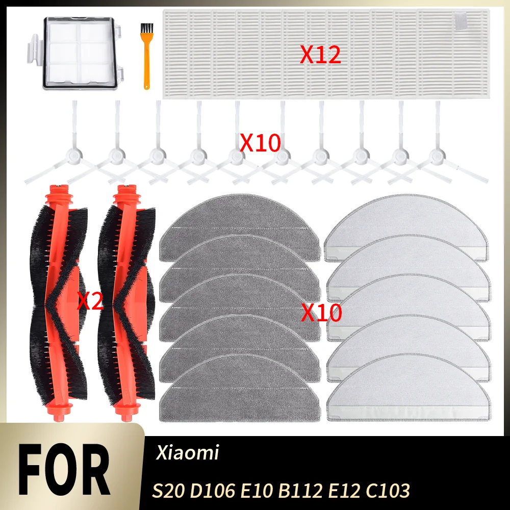 Replacement Parts Main Side Brush Hepa Filter Mop Cloth Dust Bag For Xiaomi Robot Vacuum S20 D106 E10 B112 E12 C103 Accessories