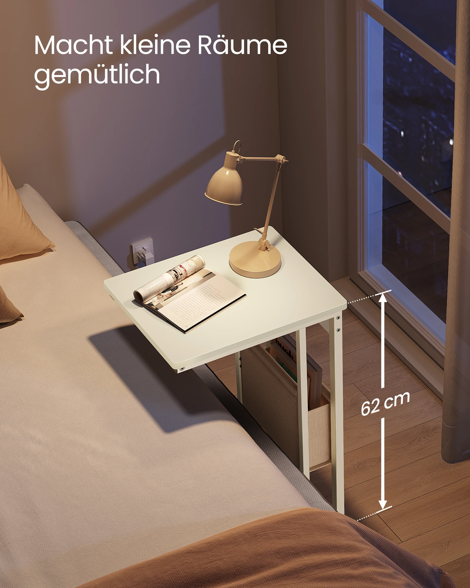 VASAGLE Beistelltisch, mit Steckdose, für kleine Räume, 2 USB-Anschlüsse, 30 x 40 x 62 cm