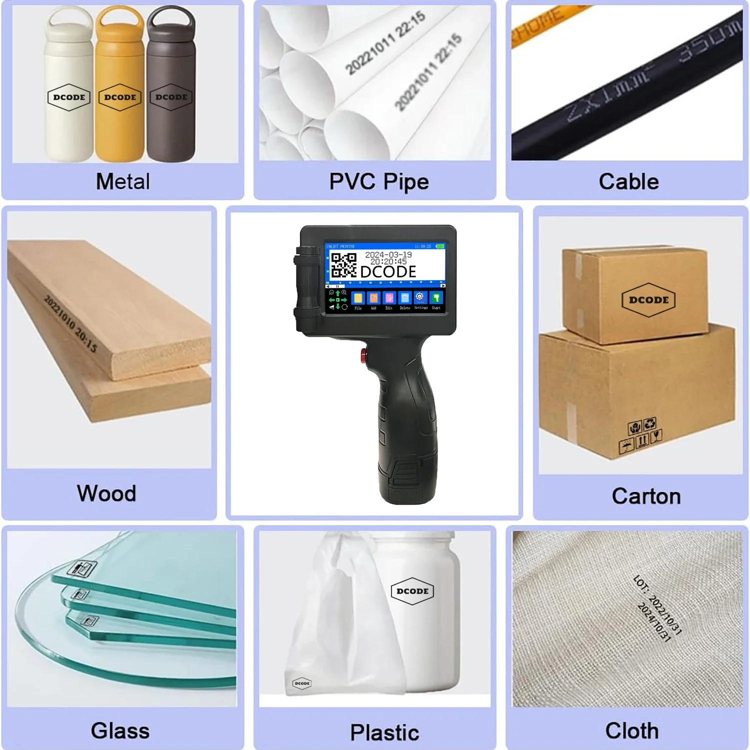 DCODE Portátil Handheld Inkjet Printer, Máquina De Impressão De Imagem, QR Barcode Printer, Número Lote, Logo Image, Data, 1755Plus, 12.7mm