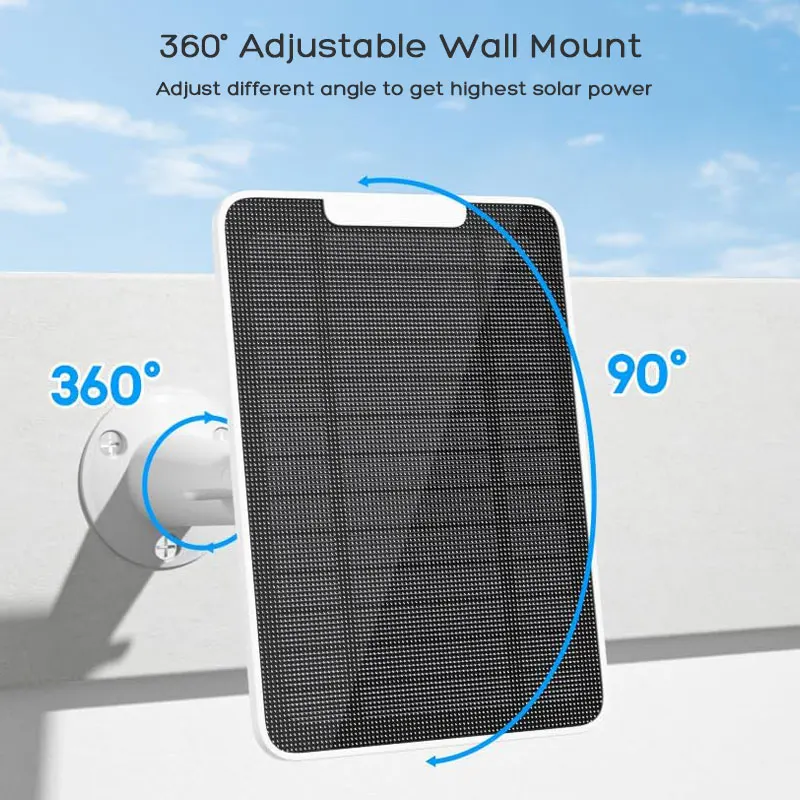 Waterproof Solar Panel for Surveillance Camera Eufy Cam 2C/2C Pro/E40/E20/2/2 Pro/E Arlo Essential Spotlight Wyze Cam Outdoor