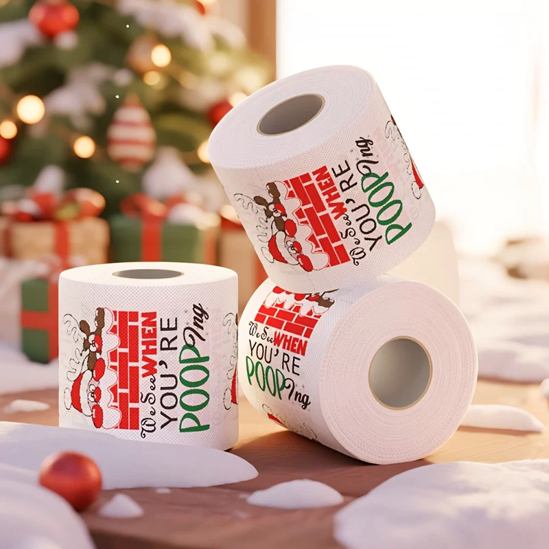 Santa Claus Elk Pattern Toilet Paper-Festive Christmas Bathroom Decor,Holiday Ornament,Home Decoration,Christmas Bathroom Decor