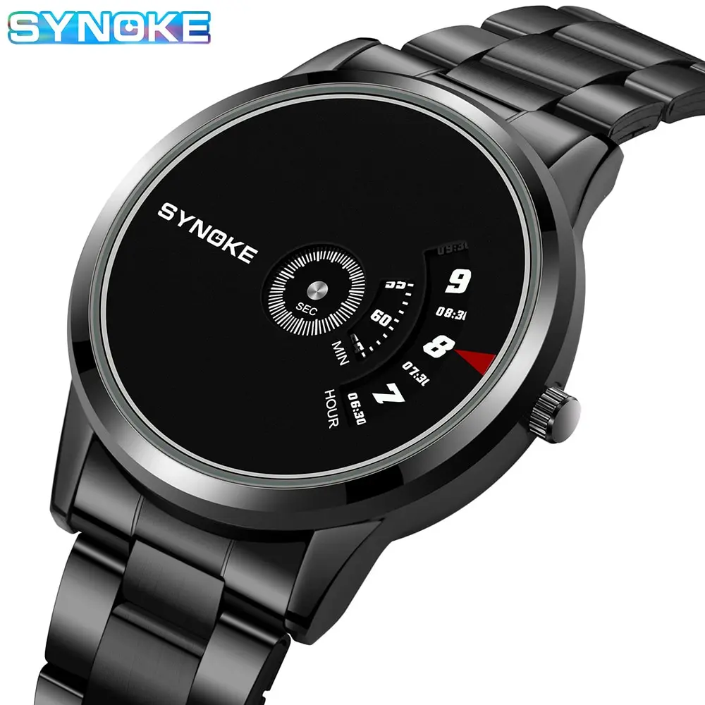 SYNOKE Quartz Watch Men Fashion Sports Waterproof Quartz Watch Student Steel Band Creative Calendar Dial Business