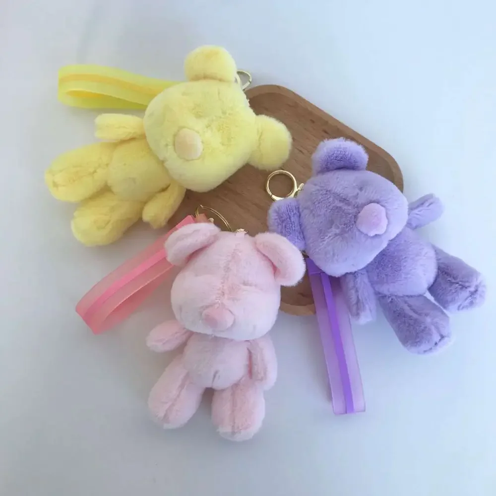 Candy Color Mini Bear Keychain Fur Pompom Key Chains Women Fluffy Bags Decorative Pendant Car Keys Accessories Baby Plush Toys