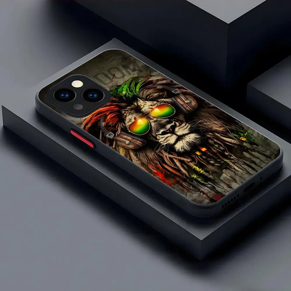 Bob Marley Rasta Lion Phone Case Matte Transparent For 16 15 IPhone 12 11 13 Pro Max X XR XS 8 SE Mini Plus Back Cover